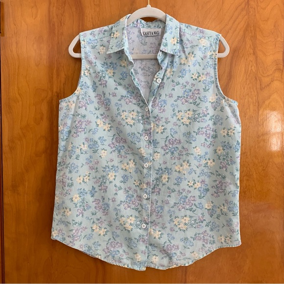 Vintage Casey & Max Floral Sleeveless Button Down Shirt - Picture 2 of 5